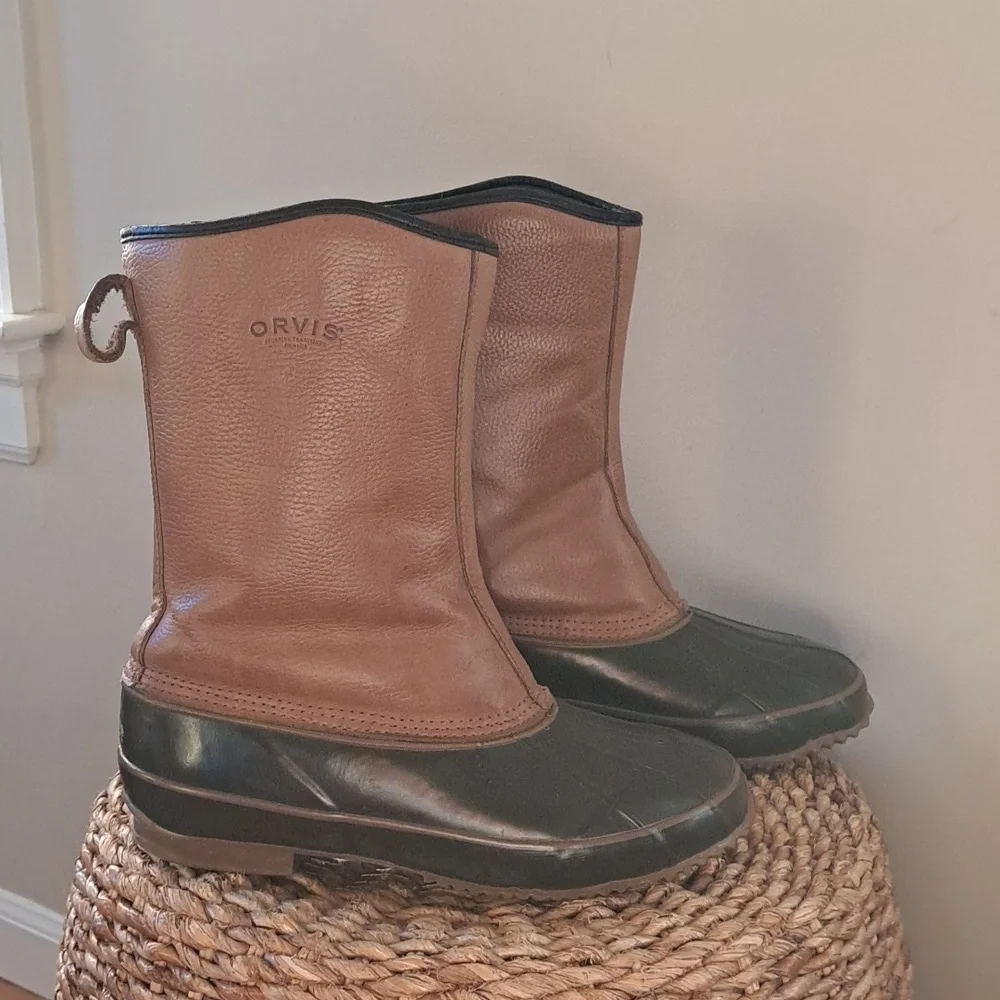 Orvis Mens Vintage Insulated/Waterproof Duck Boots Brown Leather/Rubber Zipper 9